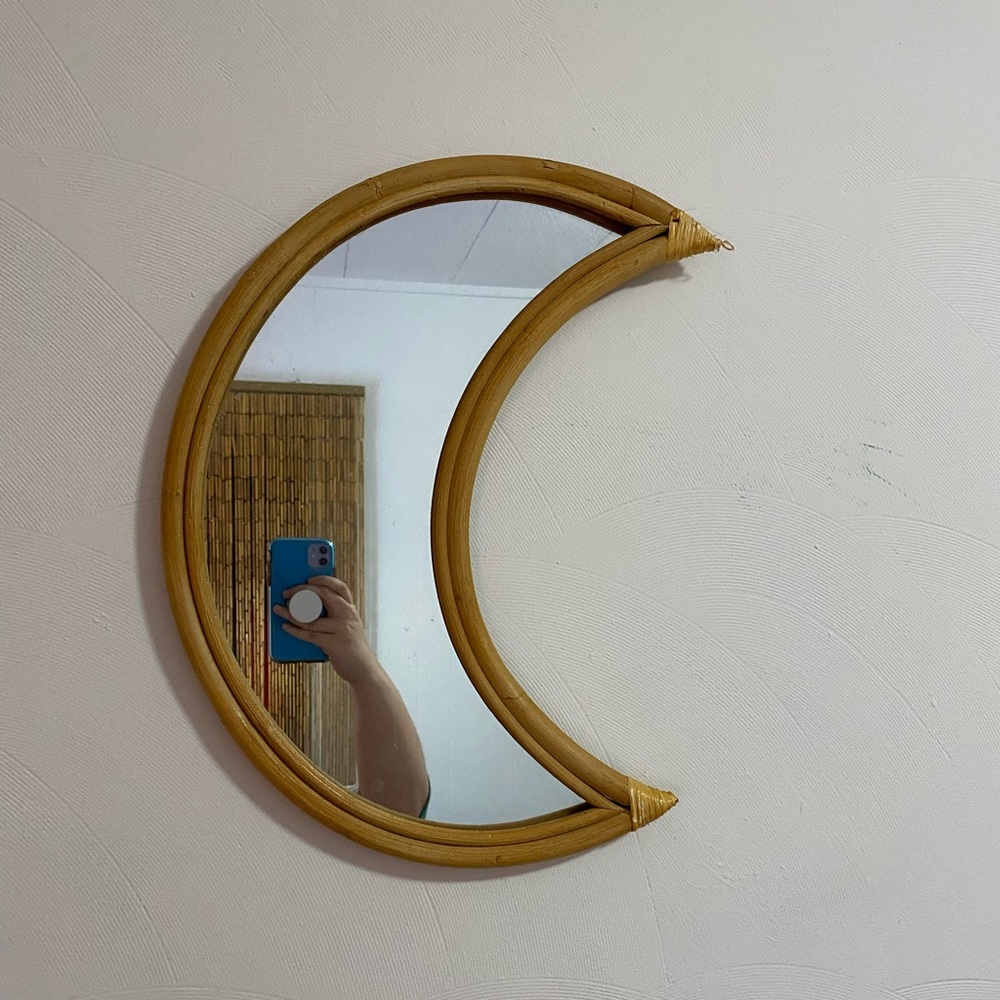 Rattan boho moon mirror